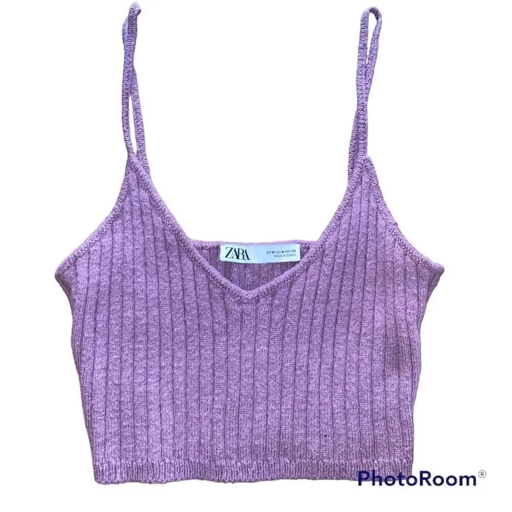 Zara ribbed wool blend cropped sweater tank purple